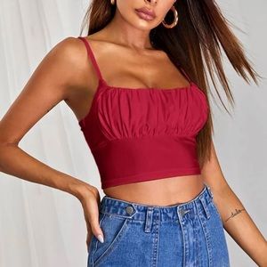 red ruched crop tank